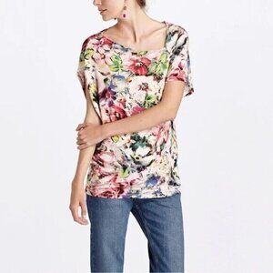 Deletta Floral Asymmetrical Neck Top XS Anthropologie Spring